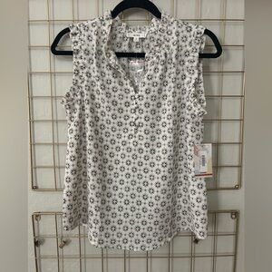 Mine Sleeveless Ruffle Office Blouse | NWT | Sizes S & M | Button Detail